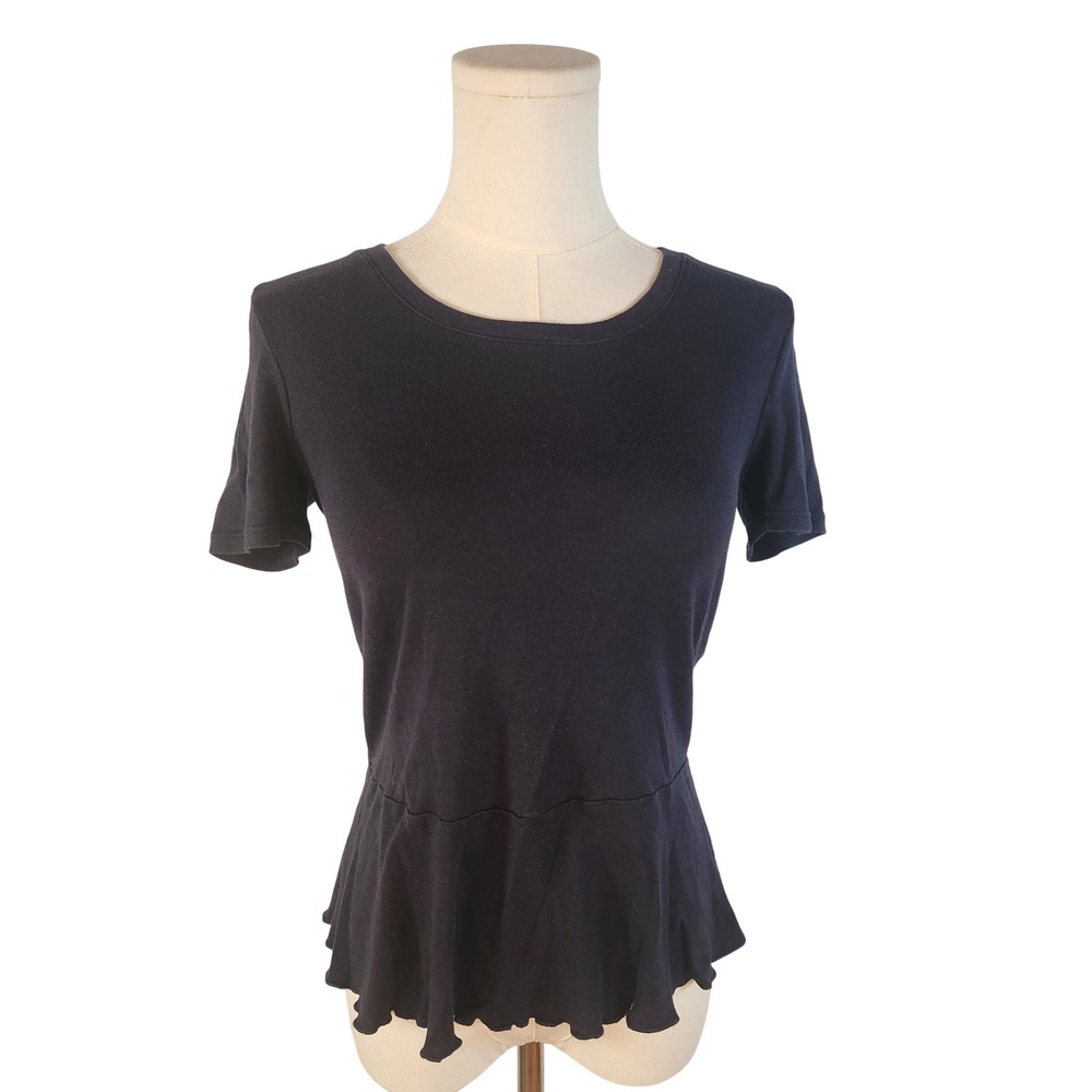 Splendid Black Short Sleeve Peplum T Shirt XS Wimsygoth Ruffle Lettuce Hem